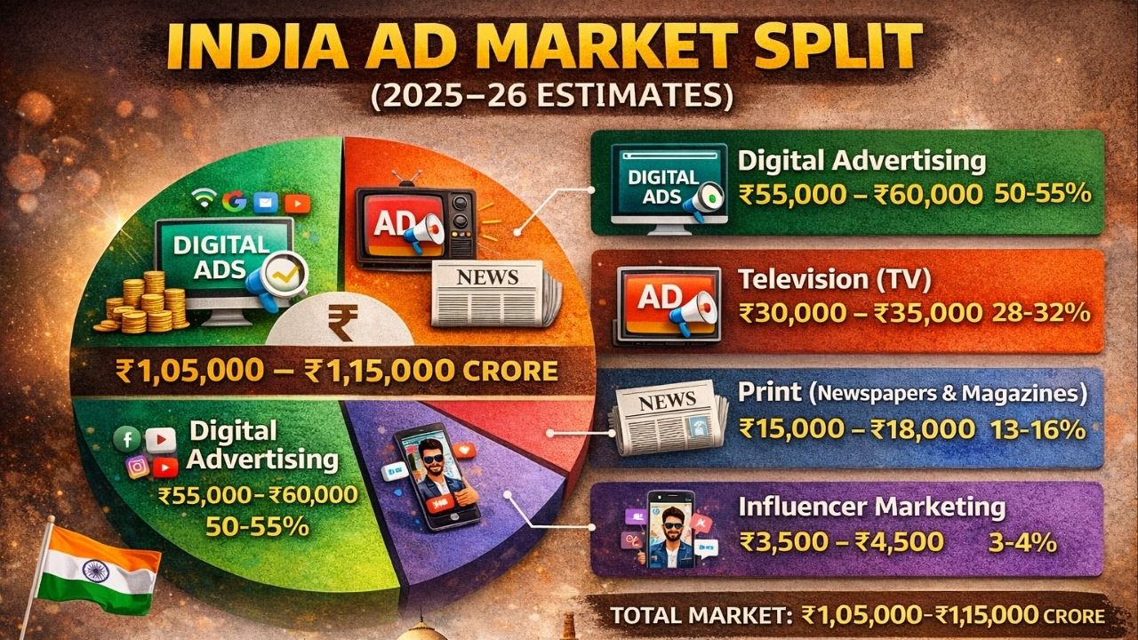 India’s Advertising Shift: Digital Takes the Lead While Influencers Rise and TV Slows India’s Advertising Shift: Digital Takes the Lead While Influencers Rise and TV Slows
